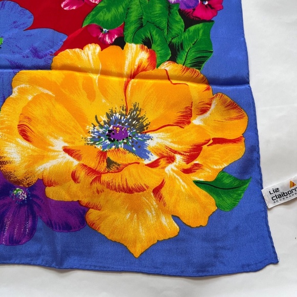 Liz Claiborne Scarf 100% Silk Square Multi Color Large Flowers Floral Japan 30" - Picture 2 of 7
